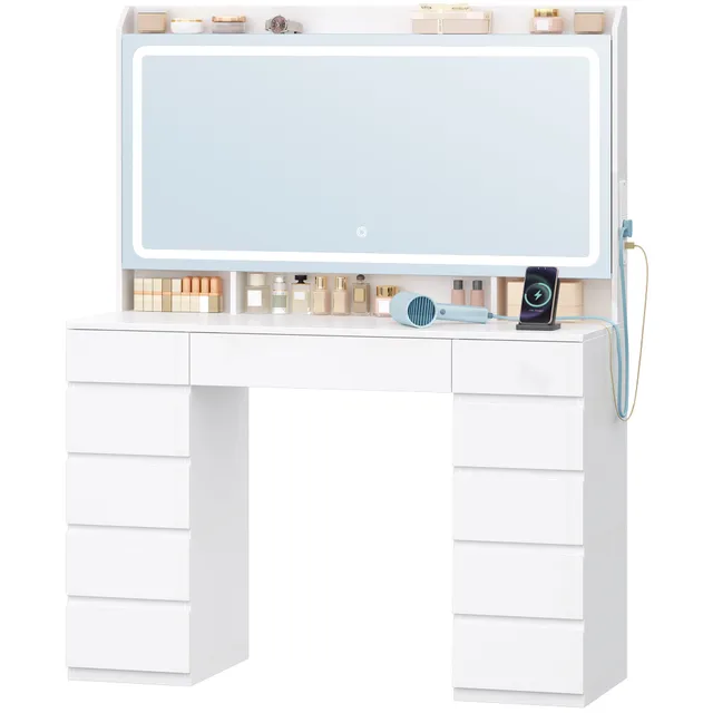 hzuaneri-bedroom-dt43003x-schminktisch-wei-led-11-schubladen image 1