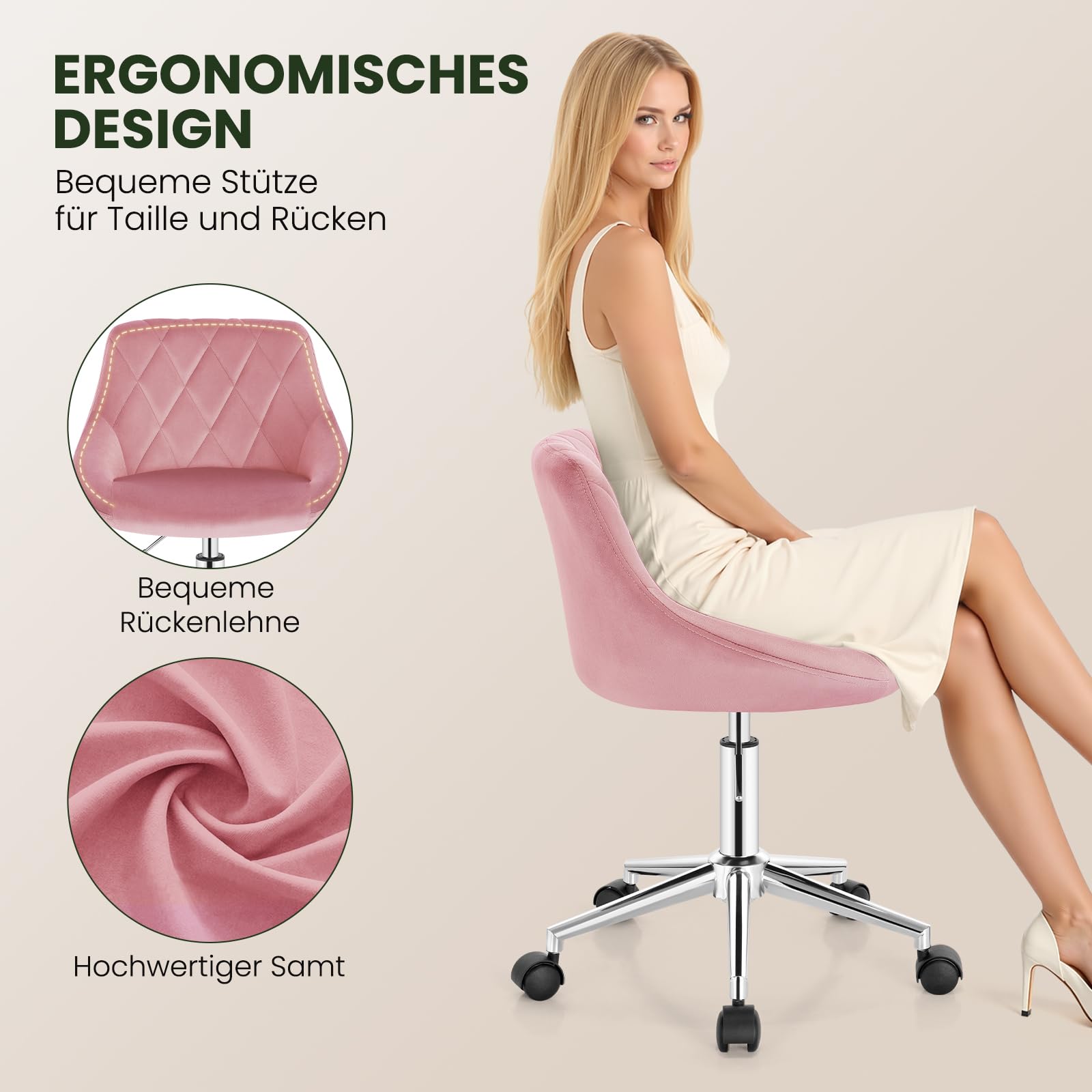 eugad-schminkstuhl-samtstuhl-rosa-drehbar-h-henverstellbar image 5