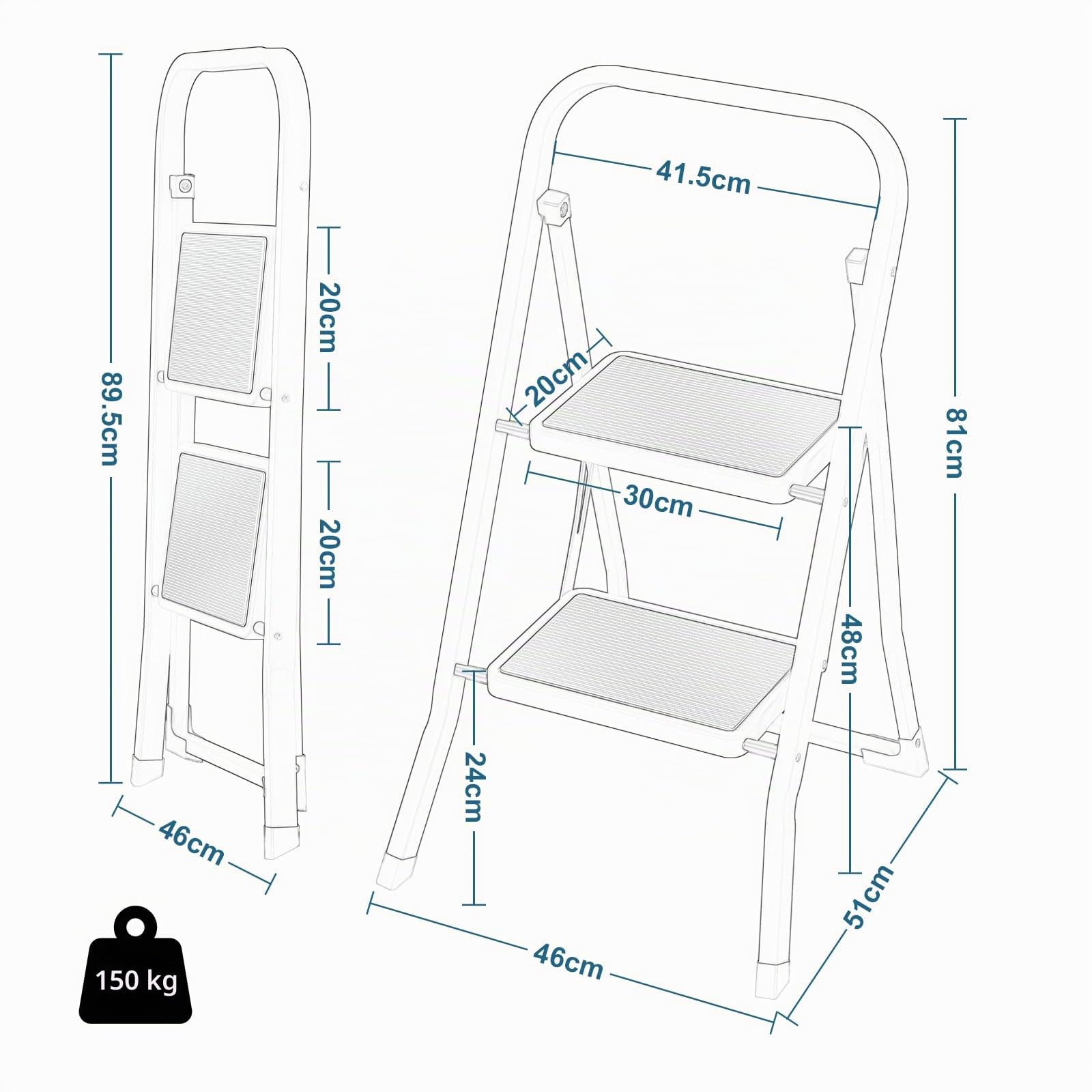 eugad-trittleiter-2-stufen-klappbar-stahl-schwarz-wei-150kg image 4