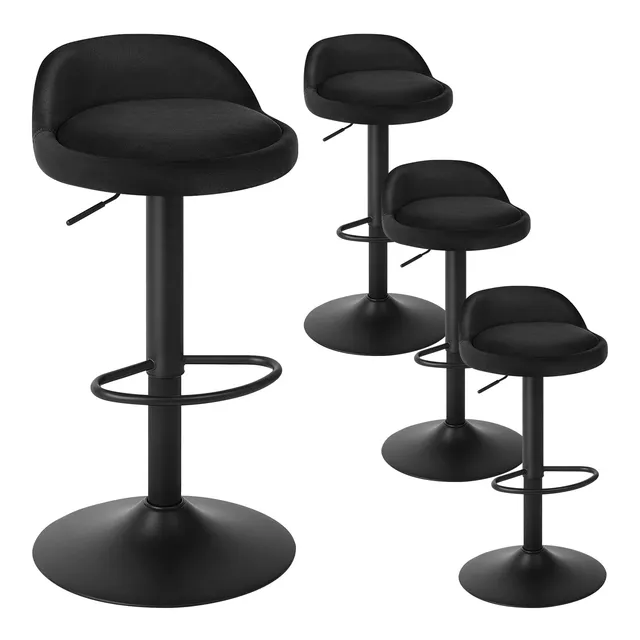 eugad-barhocker-0824by-4-drehstuhl-4er-set-schwarz-samt-62-84cm image 1