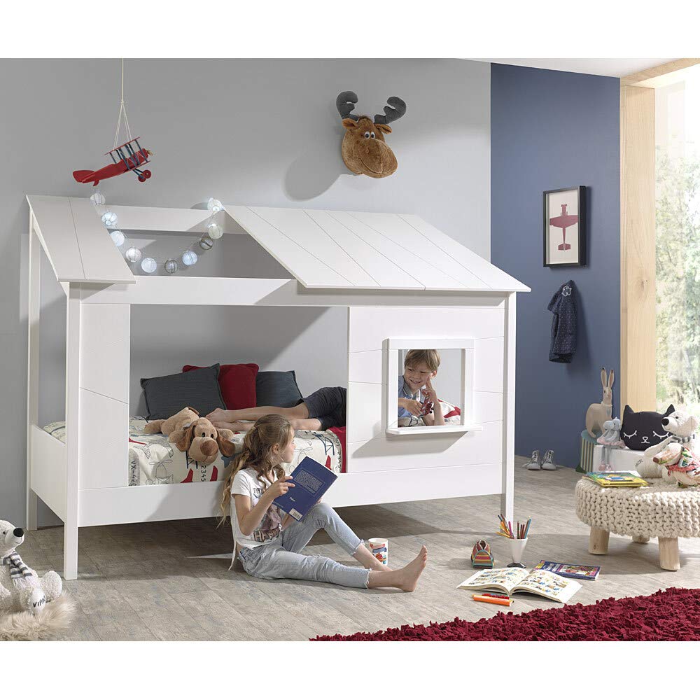 lomadox-hausbett-kinderbett-wei-90x200-cm-mit-dach image 1