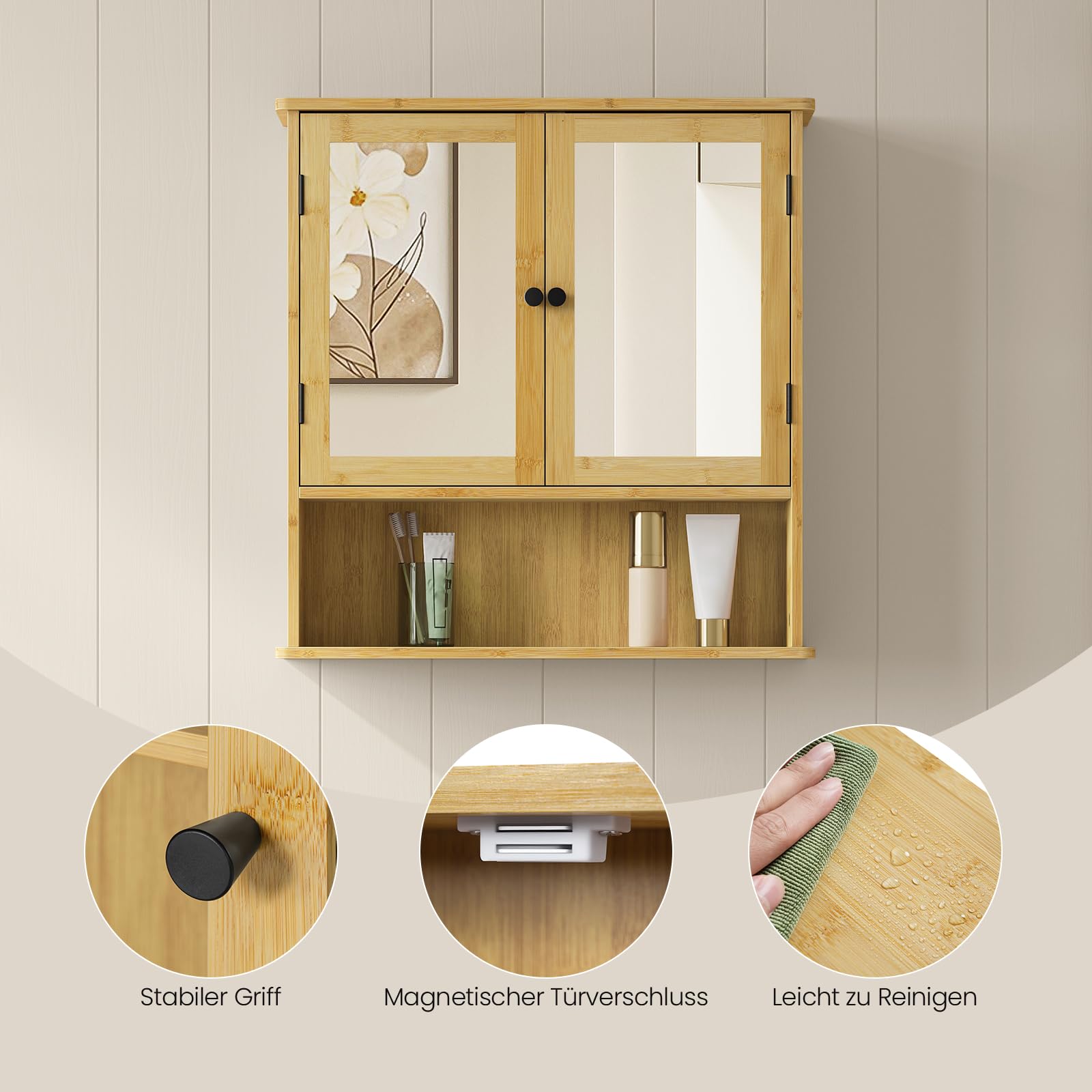 eugad-badezimmerschrank-bambus-mit-spiegel-56x58x14-cm image 4