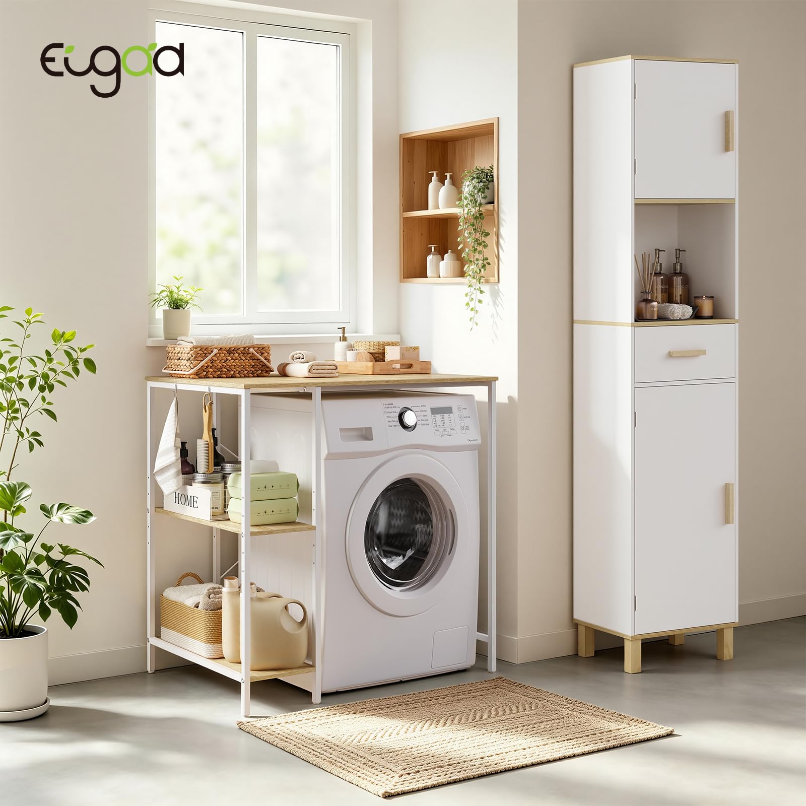 eugad-waschmaschinenregal-90x60x91cm-eiche-wei-mit-haken image 2