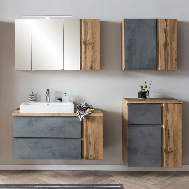 lomadox-badezimmer-set-waschbecken-links-wotan-eiche-beton-led image 1