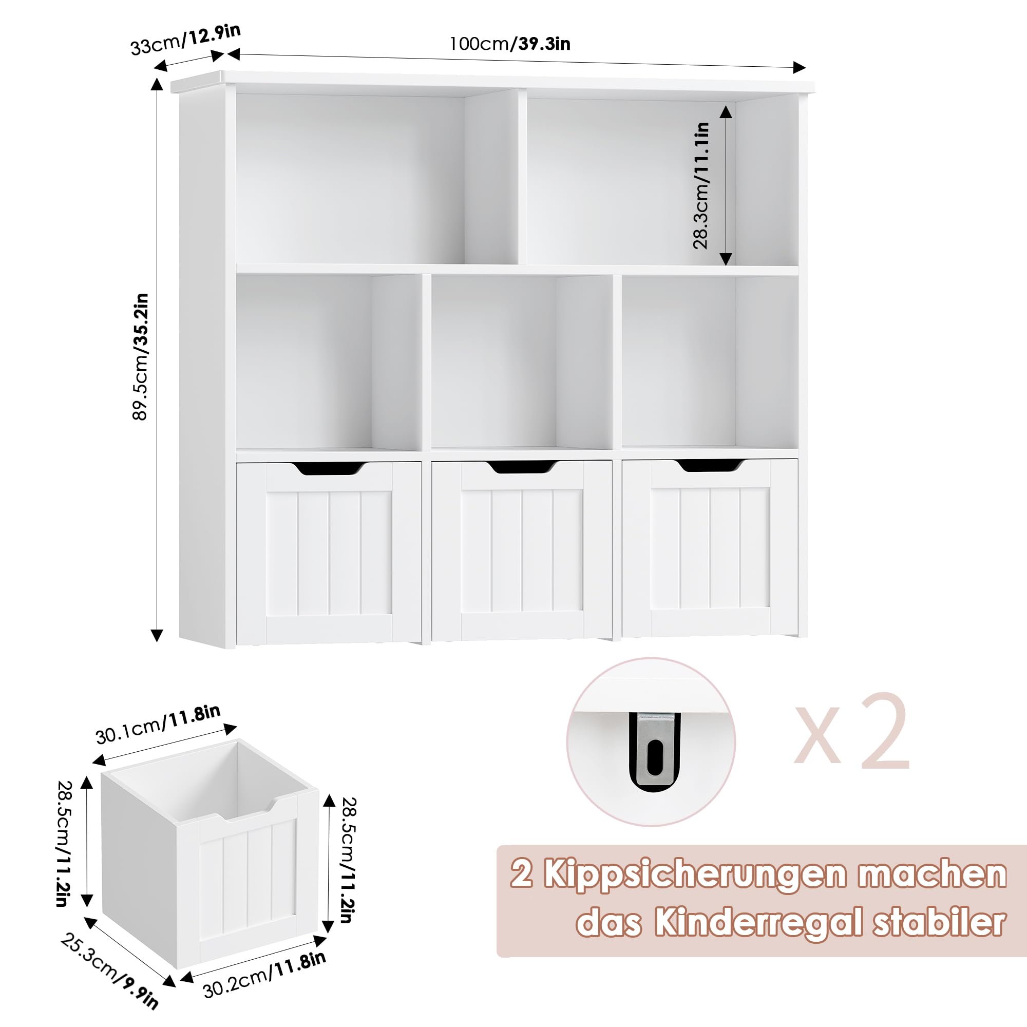 forehill-kinderregal-wei-100-cm-b-cherregal-3-schubladen image 3