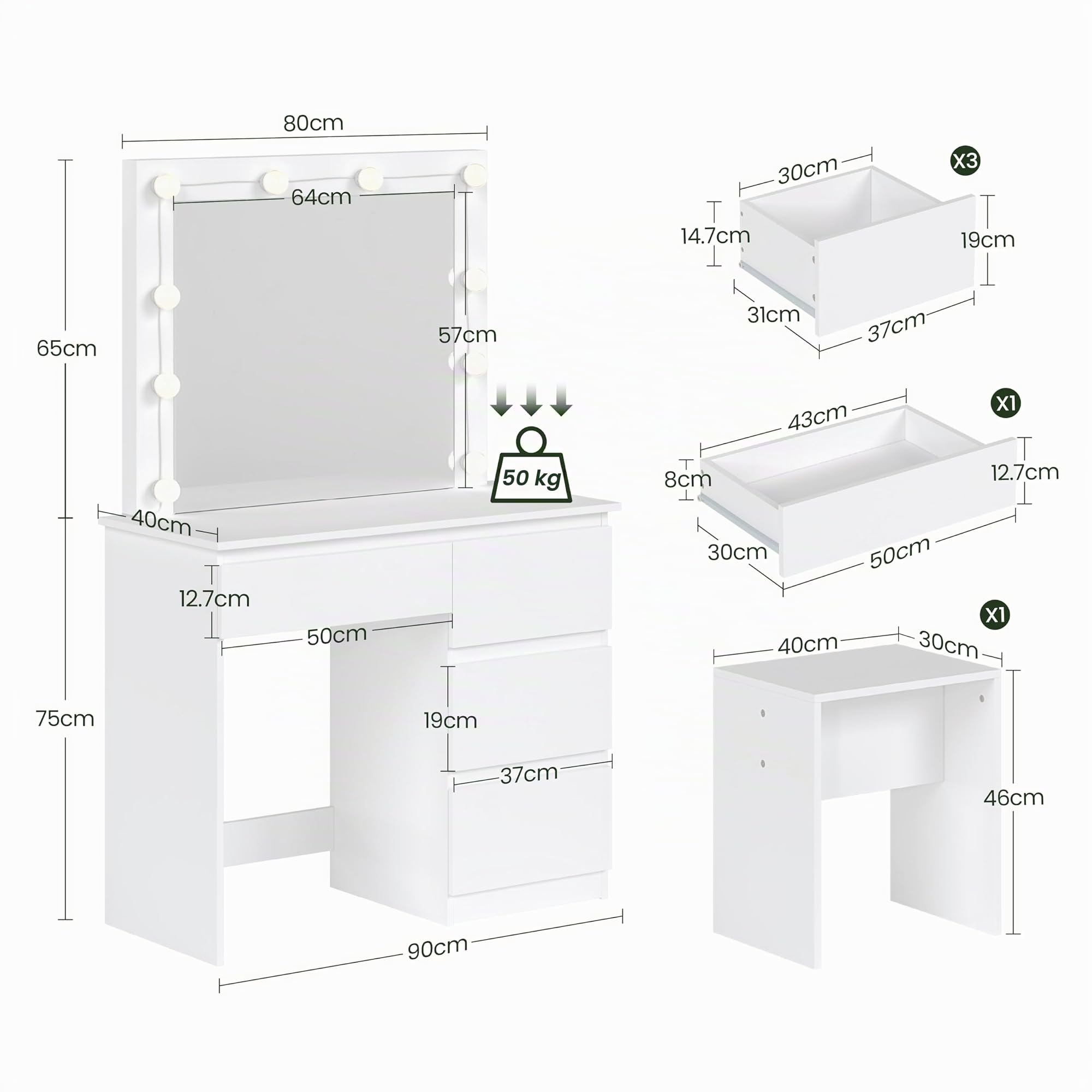 eugad-schminktisch-mit-beleuchtung-hocker-wei-90x40-cm image 2