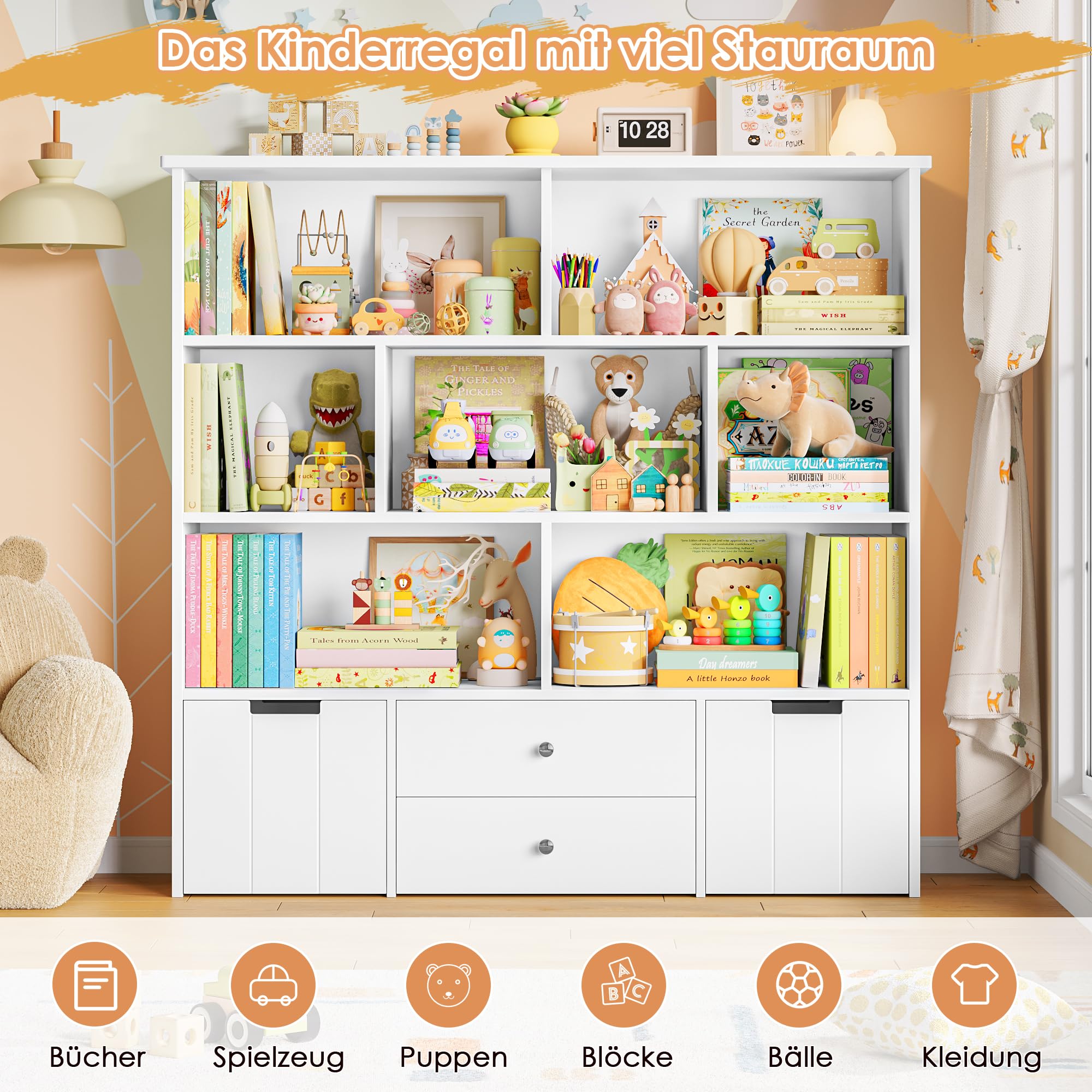 forehill-kinderregal-wei-mit-schubladen-125x33x120cm-holz image 8