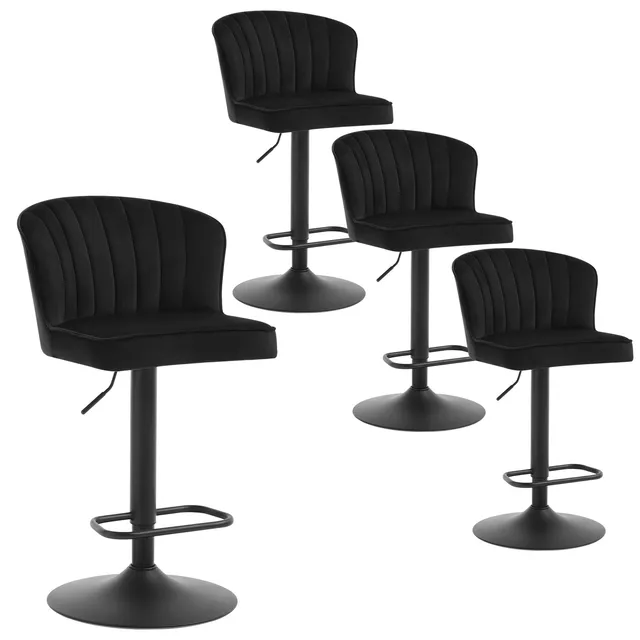 eugad-1055by-4-barhocker-4er-set-schwarz-samt-h-henverstellbar image 1