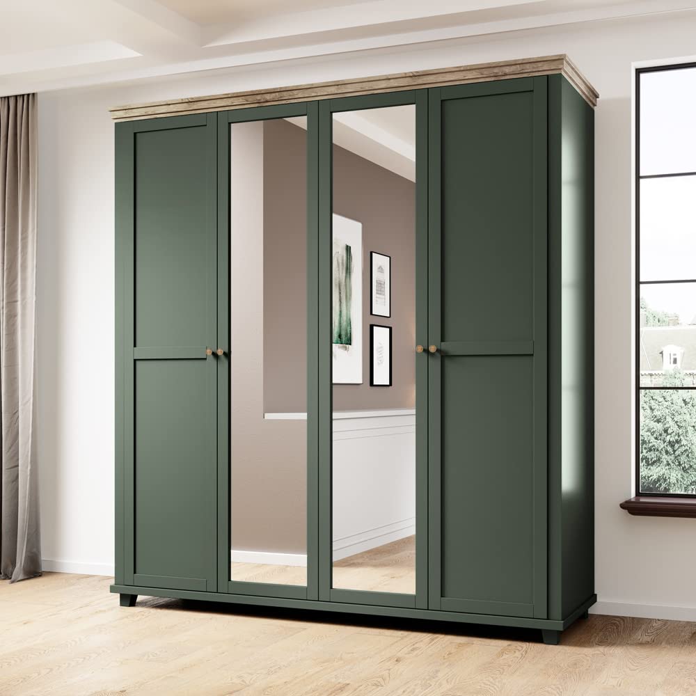 lomadox-schlafen-kleiderschrank-4-t-rig-gr-n-eiche-spiegel image 1