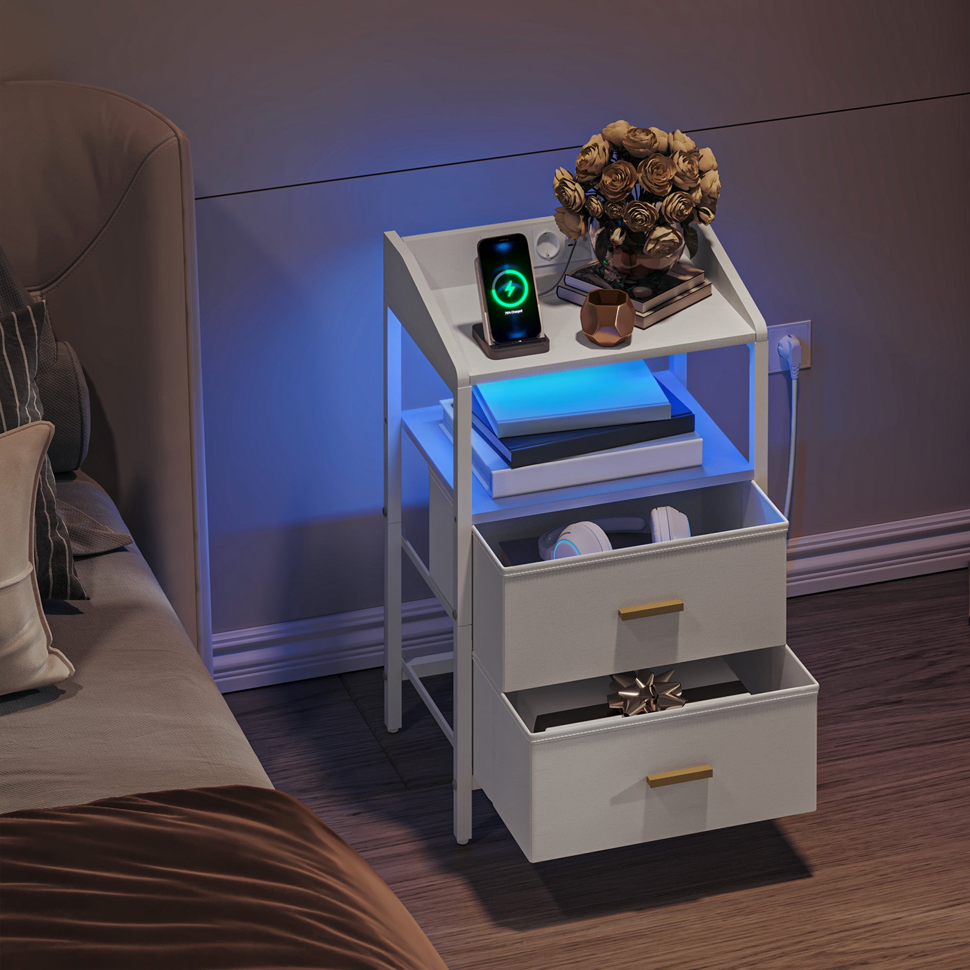 hzuaneri-bedroom-nachttisch-ns36113w-wei-led-usb-2-schubladen image 4