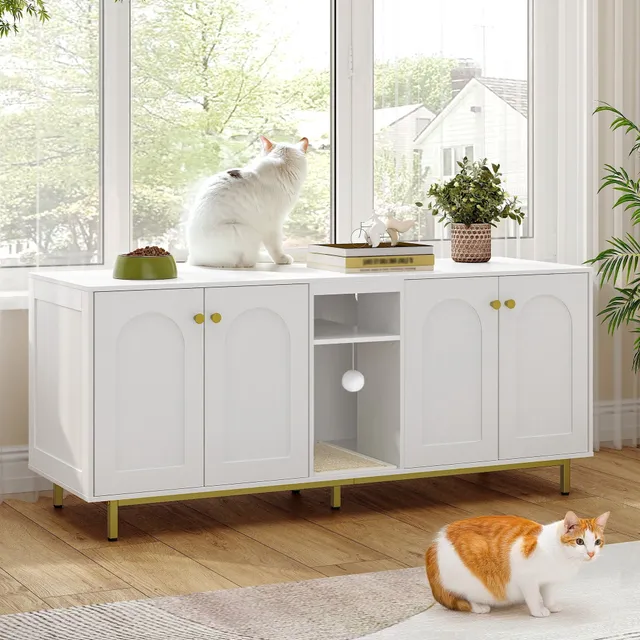 hzuaneri-pet-cb86513a-katzenklo-schrank-wei-gold-2-katzen image 1