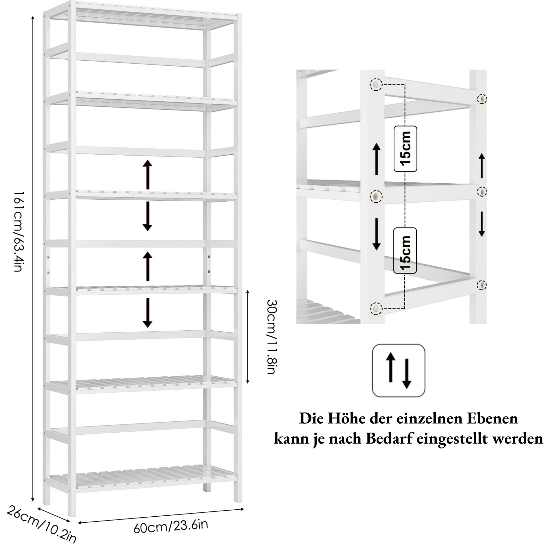 forehill-bathroom-shelf-badregal-6-ablagen-wei-bambus-161-cm image 3