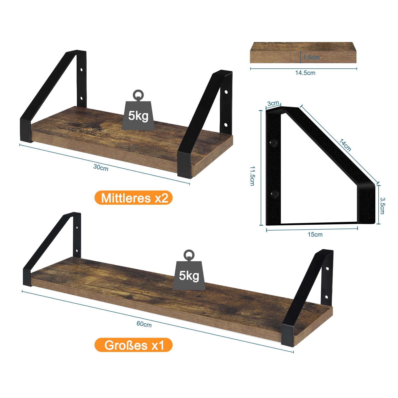 eugad-wandregal-3er-set-vintage-holzoptik-60cm-30cm image 3