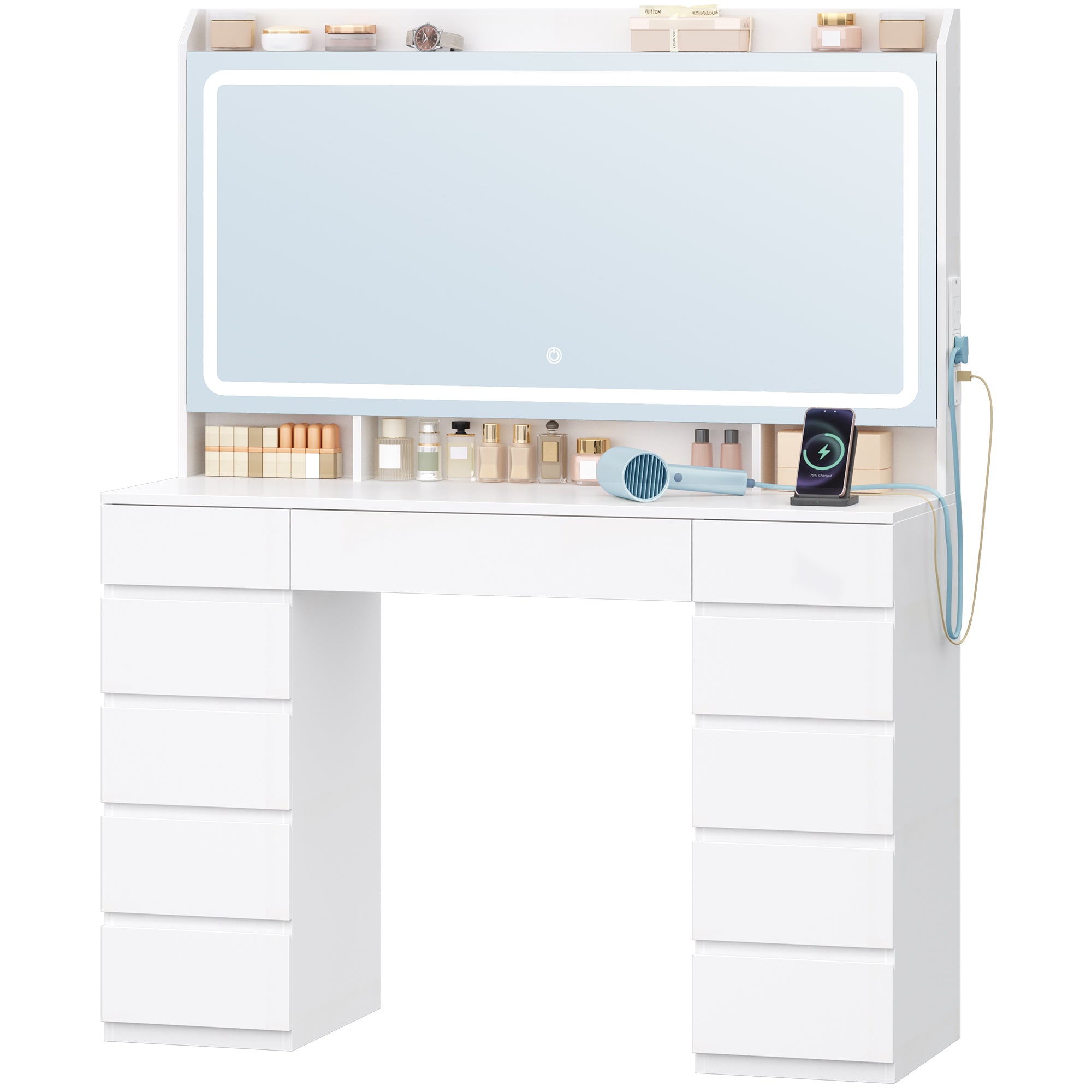 hzuaneri-bedroom-dt43003x-schminktisch-wei-led-11-schubladen image 1