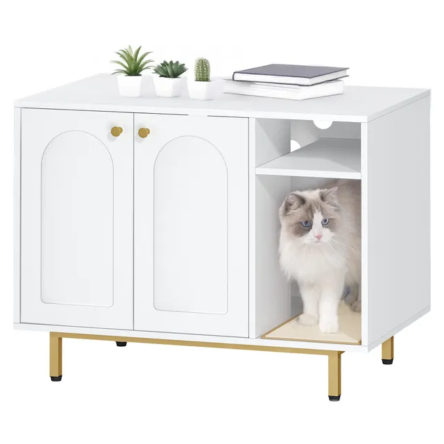 hzuaneri-pet-katzenklo-schrank-wei-gold-mit-stauraum image 1