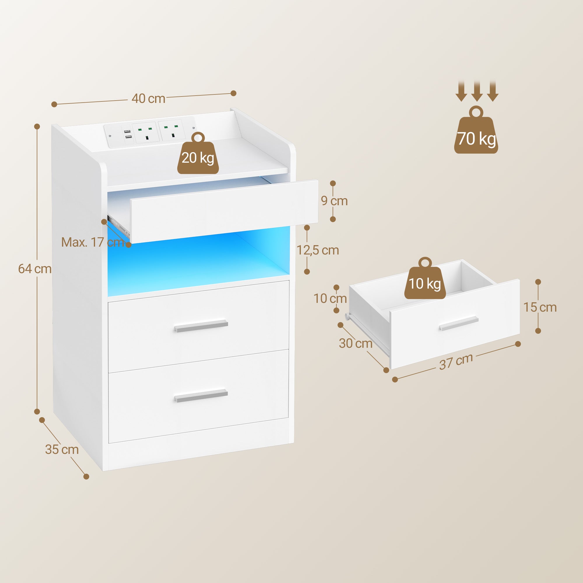 hzuaneri-bedroom-nachttisch-ns33603x-wei-2er-set-led-usb image 2