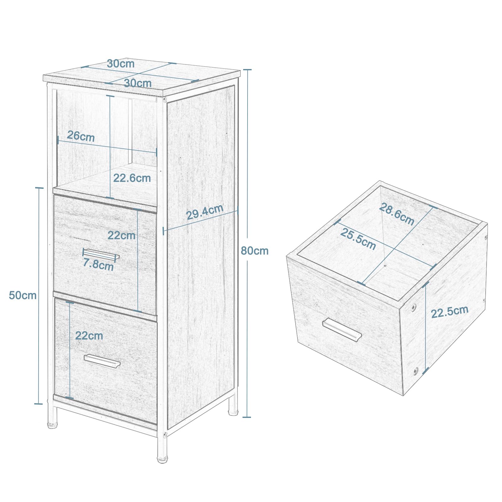 eugad-badezimmerschrank-schwarz-eiche-30x80x30-cm-2-schubladen image 3