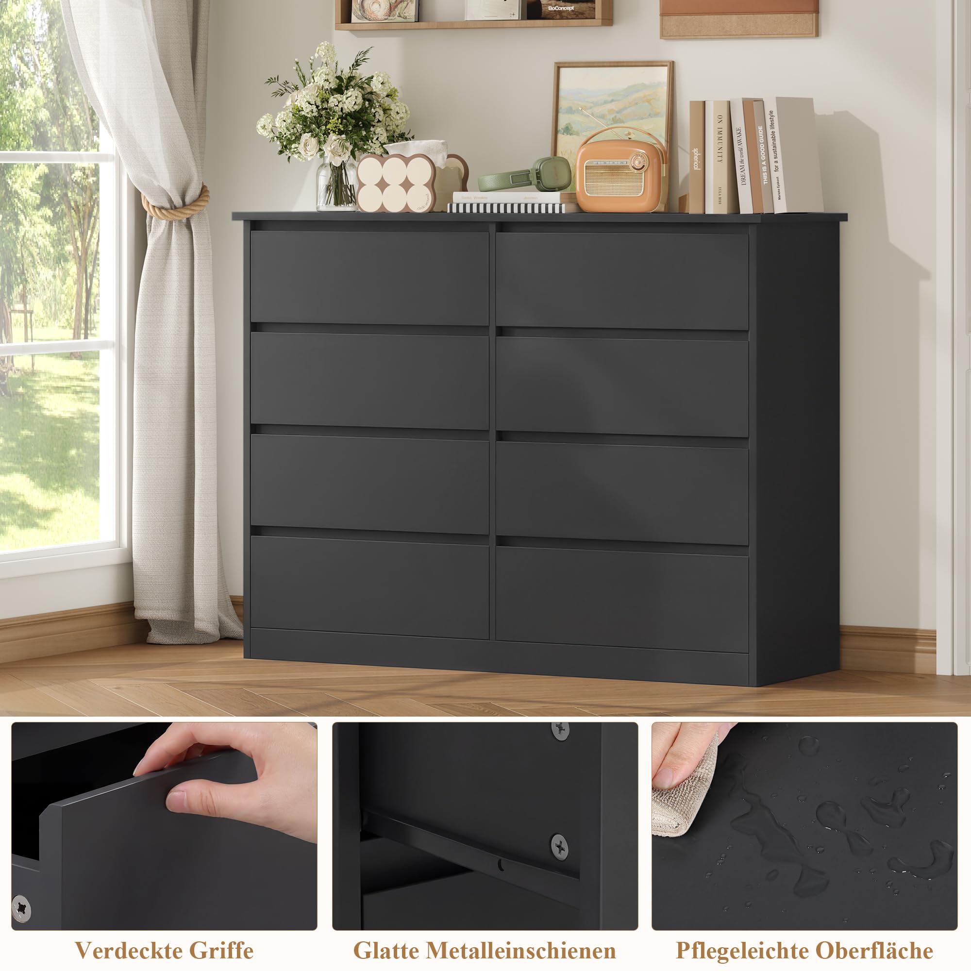 forehill-kommode-8-schubladen-120cm-schwarz-schubladenschrank image 6