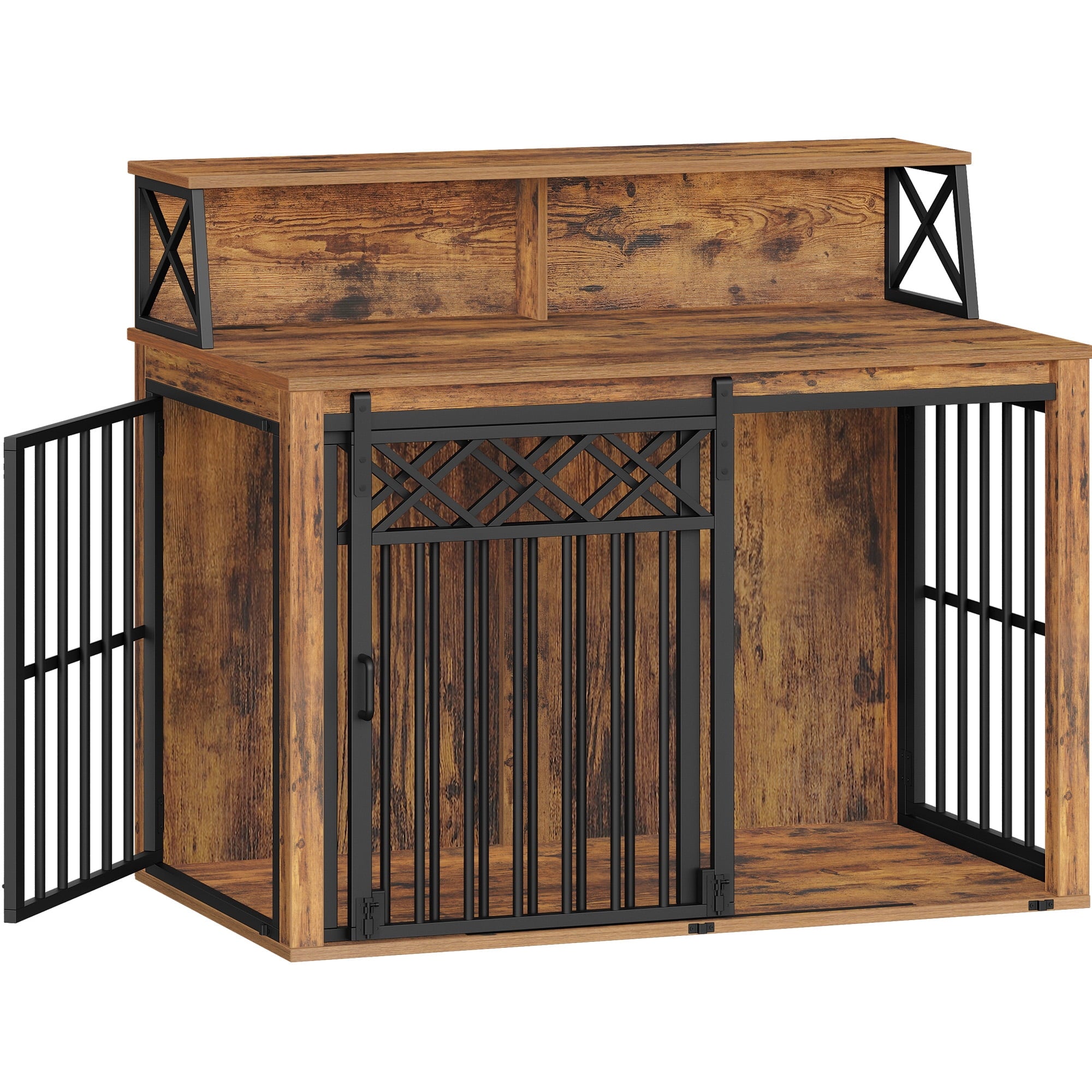 hzuaneri-pet-hundebox-rustic-brown-holz-gro-mit-ablage image 3