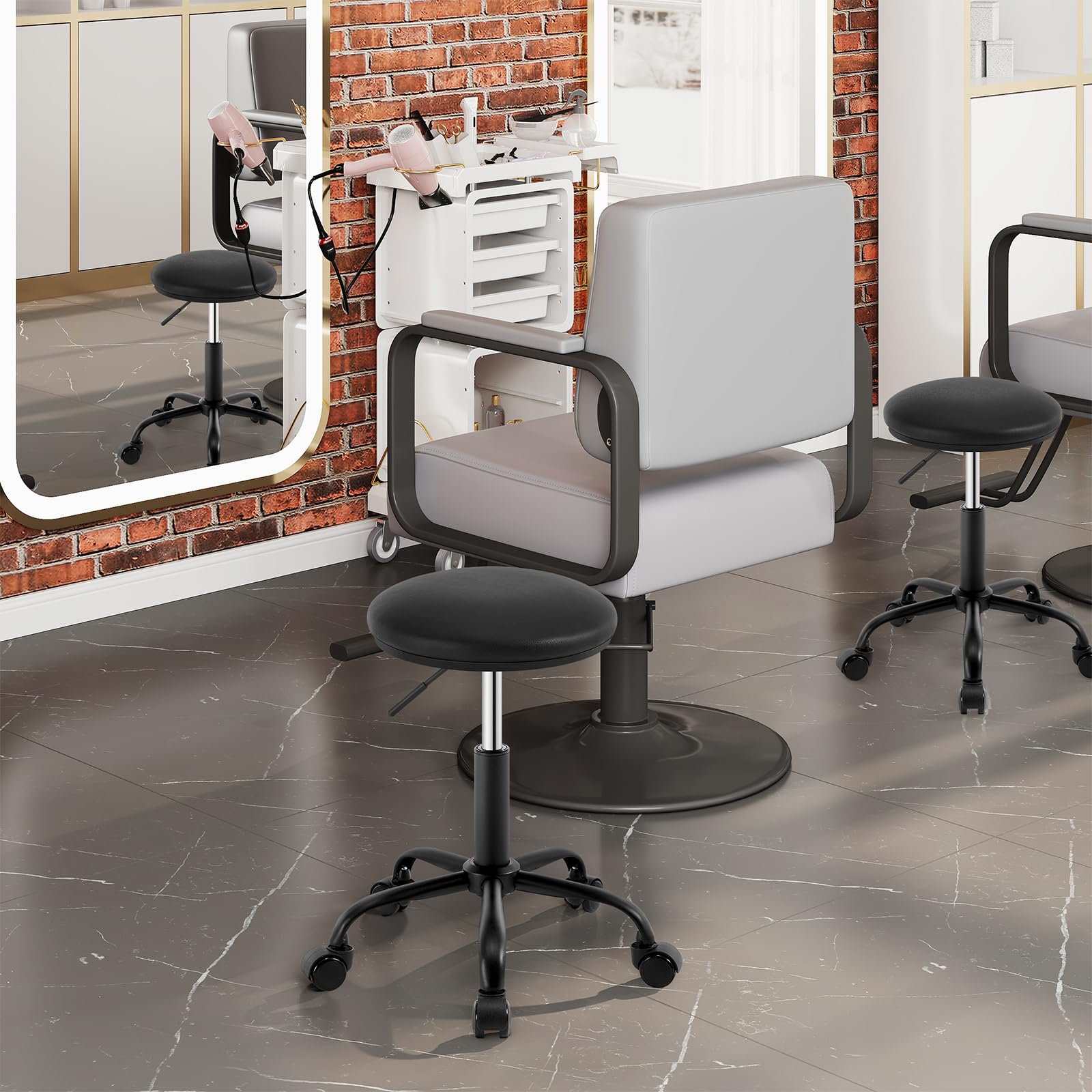 eugad-rollhocker-drehhocker-kunstleder-schwarz-h-henverstellbar image 2