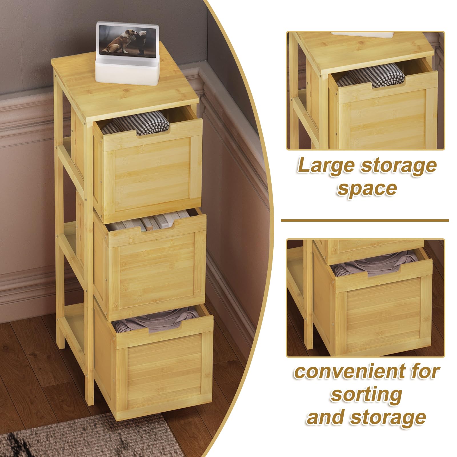 eugad-badschrank-bambus-badezimmerschrank-30x90x30-3-laden image 4