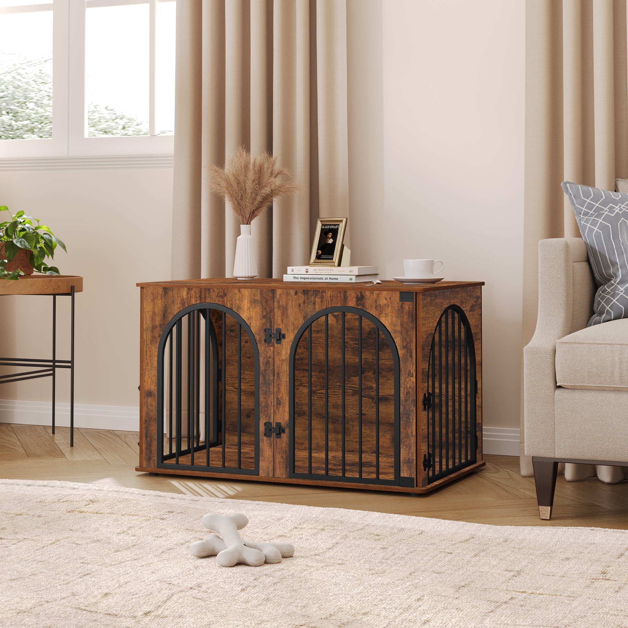 hzuaneri-pet-hundebox-holz-100cm-rustikal-braun-beistelltisch image 4