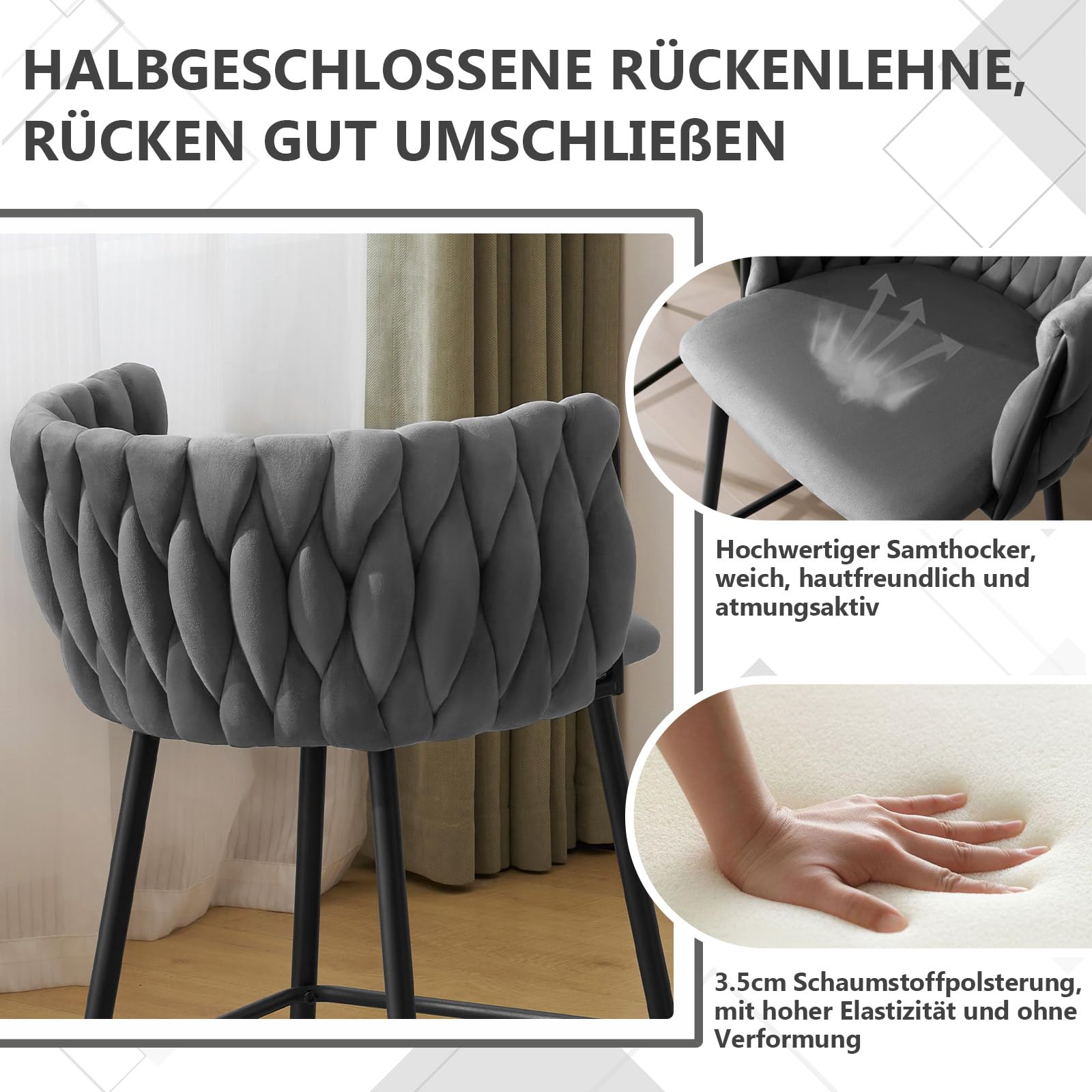 eugad-1082by-4-barhocker-4er-set-samt-dunkelgrau-150-kg image 6