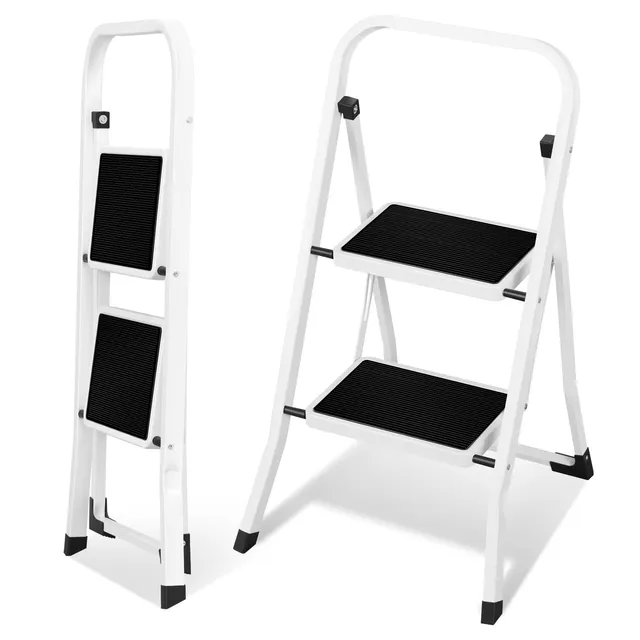 eugad-trittleiter-2-stufen-klappbar-stahl-schwarz-wei-150kg image 1