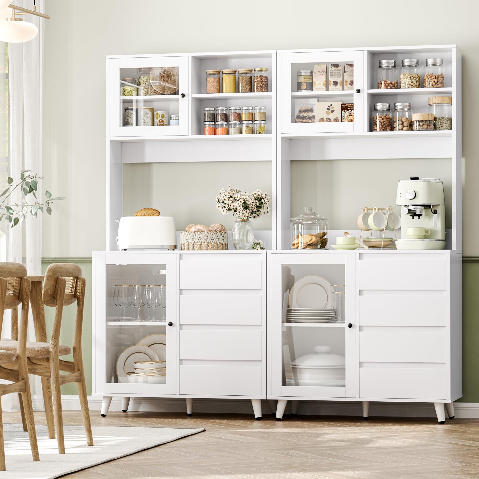 forehill-k-chenschrank-180cm-wei-buffet-4-schubladen-glas image 2