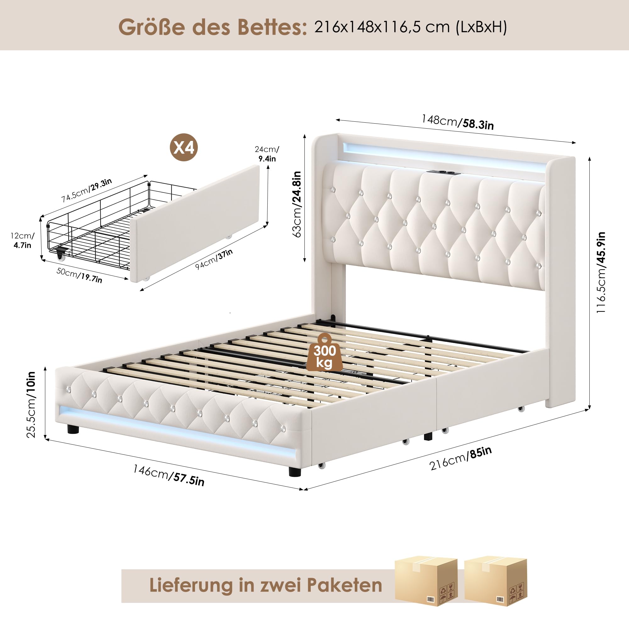 forehill-polsterbett-140x200-led-schubladen-samt-mit-usb image 2