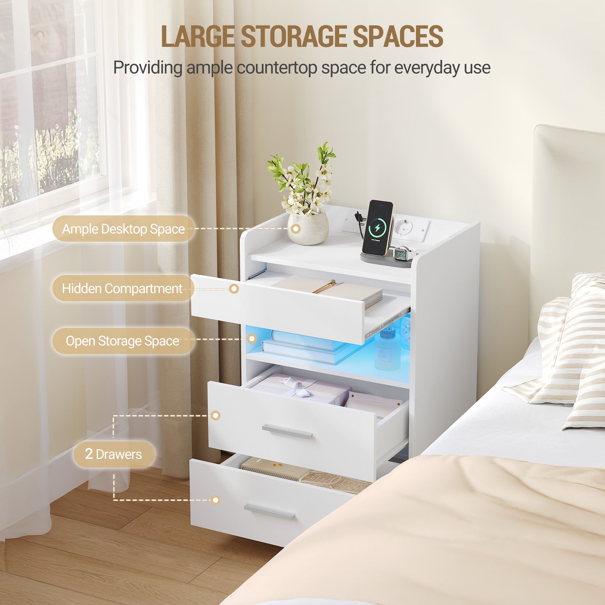 hzuaneri-bedroom-nachttisch-wei-led-usb-2-schubladen-35x40x64-cm image 4