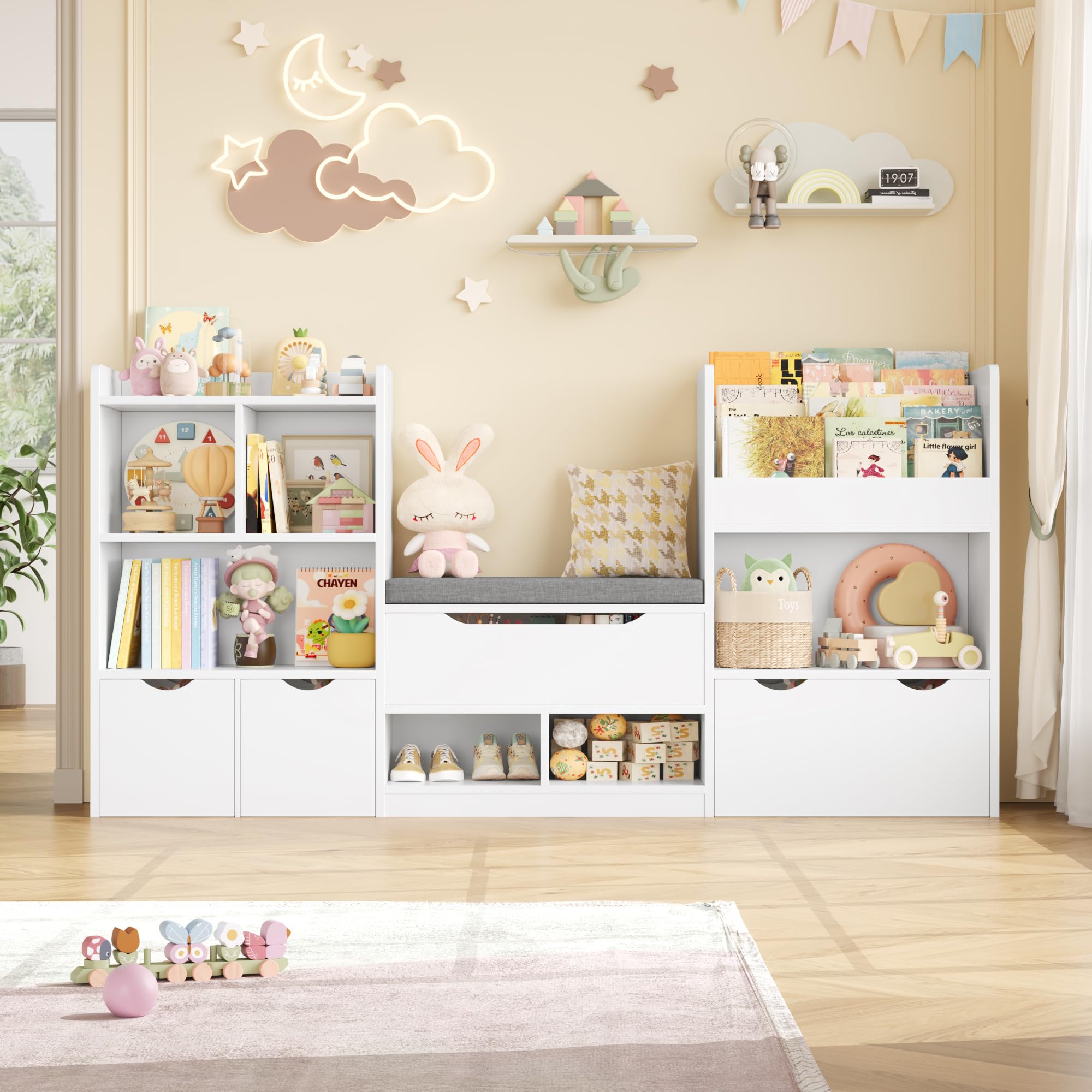forehill-kinderregal-wei-mit-sitzbank-183-5-cm-8-in-1 image 8