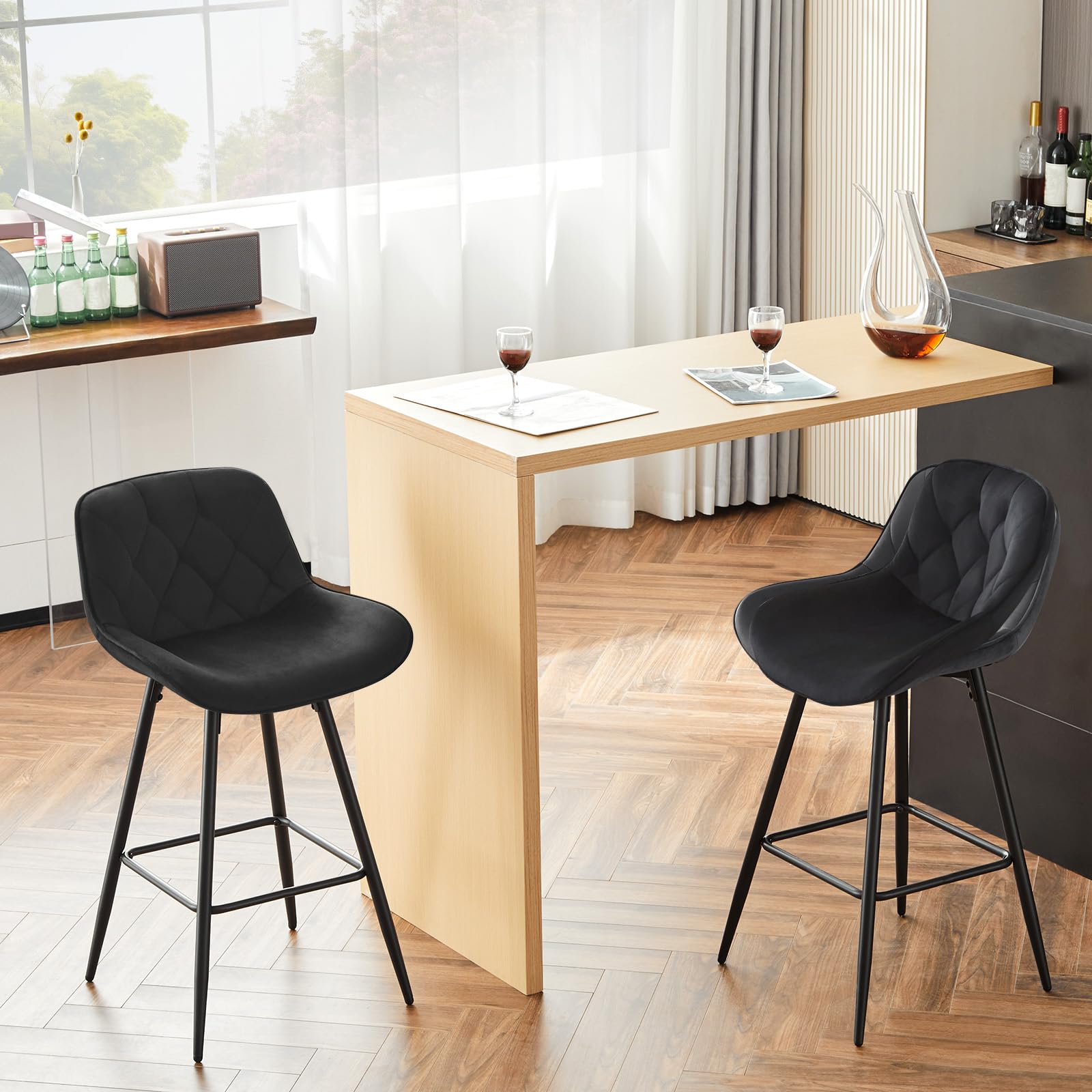 eugad-1068by-2-barhocker-2er-set-schwarz-samt-67cm image 2