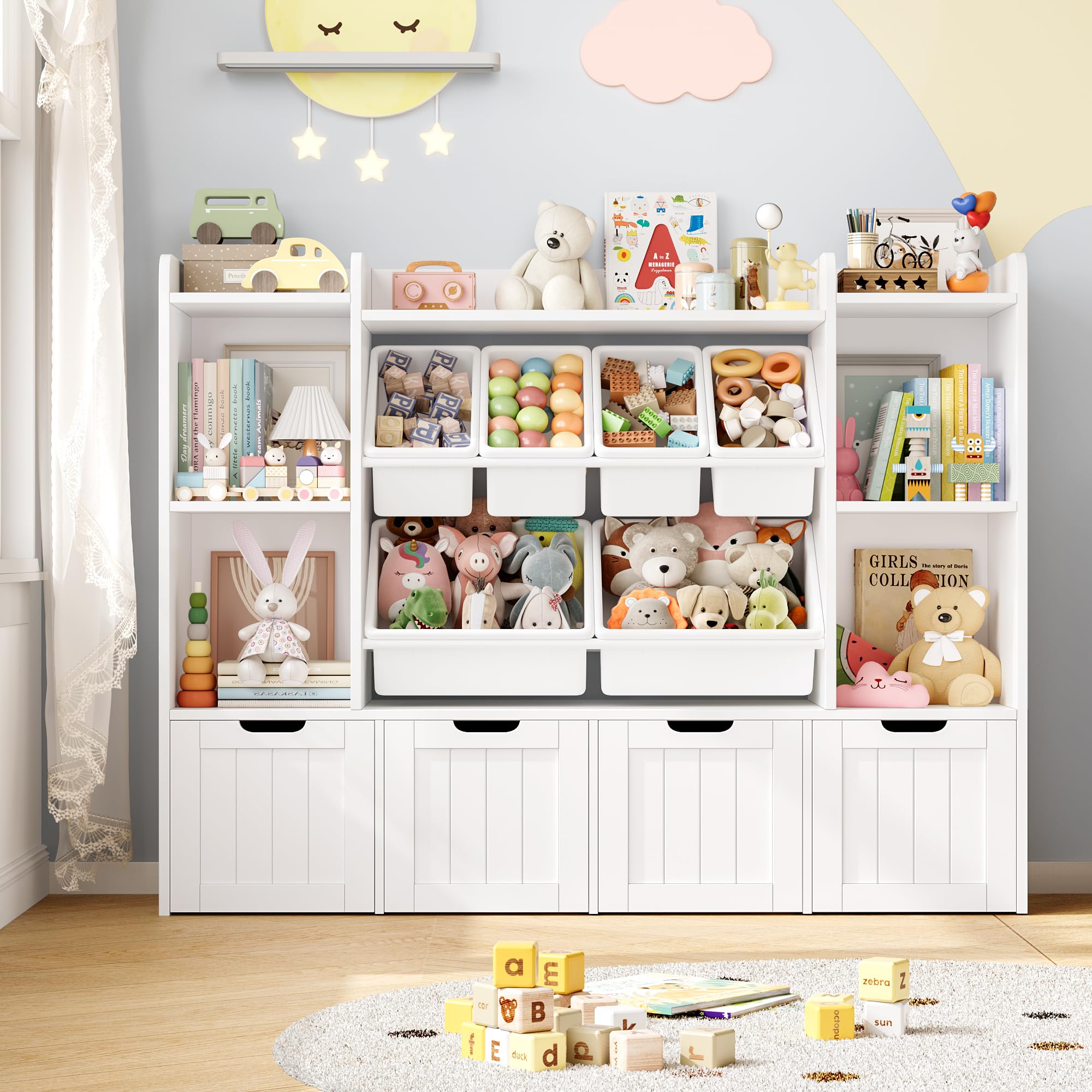 forehill-kinderregal-140cm-wei-mit-boxen-spielzeugregal image 2