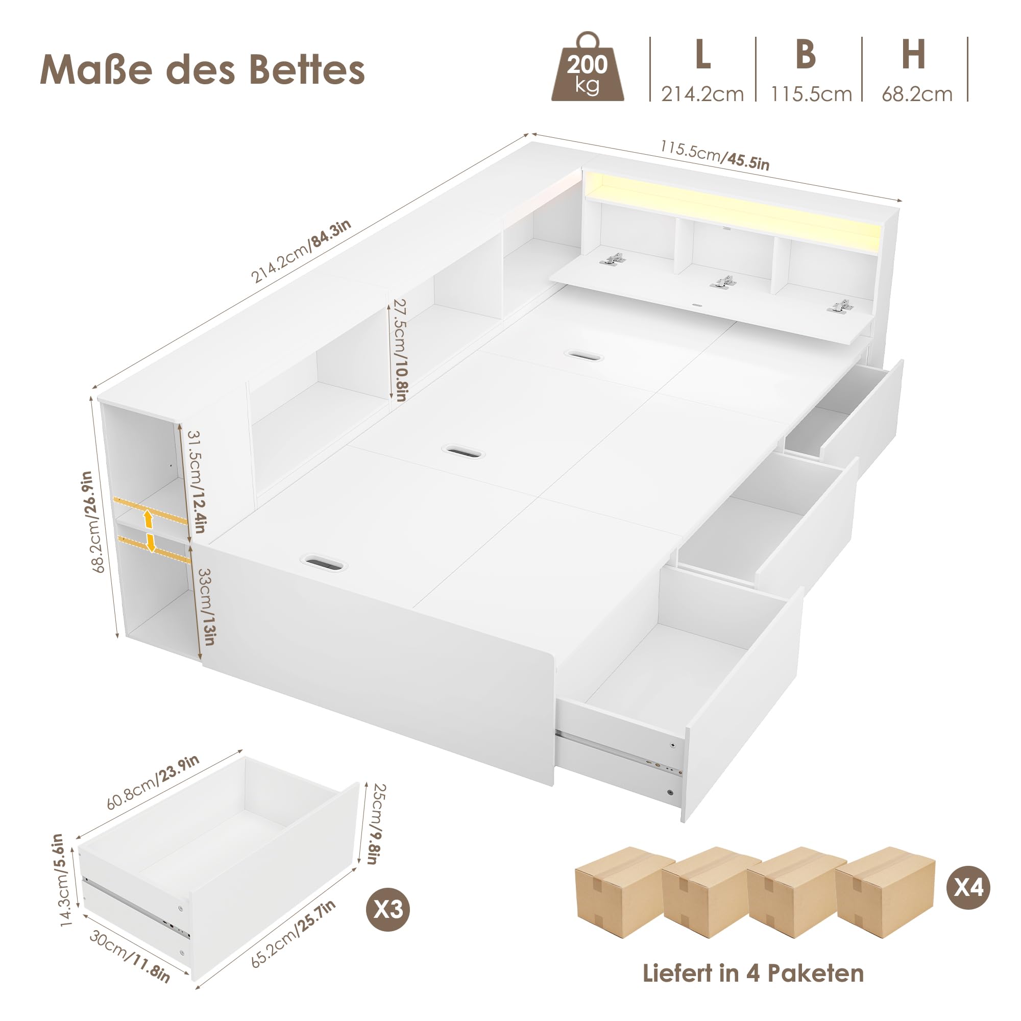 forehill-kinderbett-90x200-stauraumbett-mit-led-und-schubladen image 2