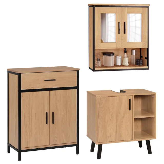 eugad-badm-bel-set-eiche-badschrank-mit-spiegel-schublade image 1