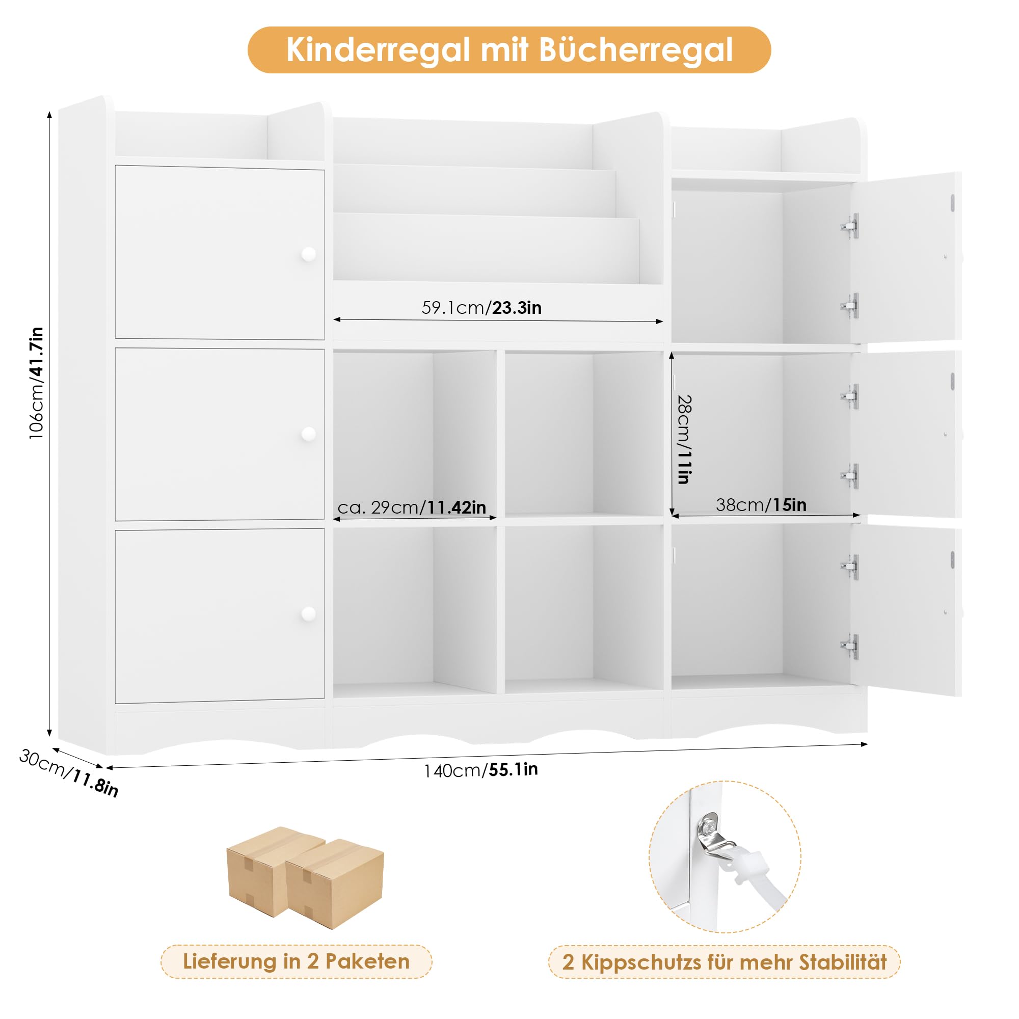 forehill-kinderregal-wei-12-f-cher-mit-6-t-ren-b-cherregal image 3