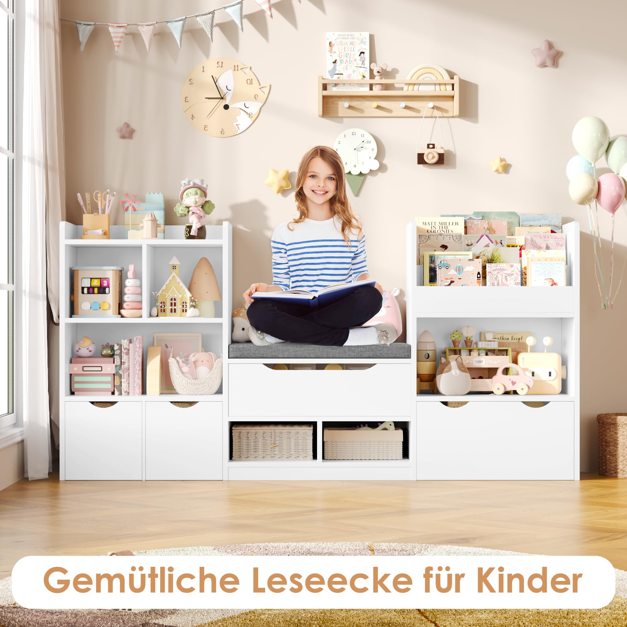 forehill-kinderregal-wei-mit-sitzbank-183-5-cm-8-in-1 image 6