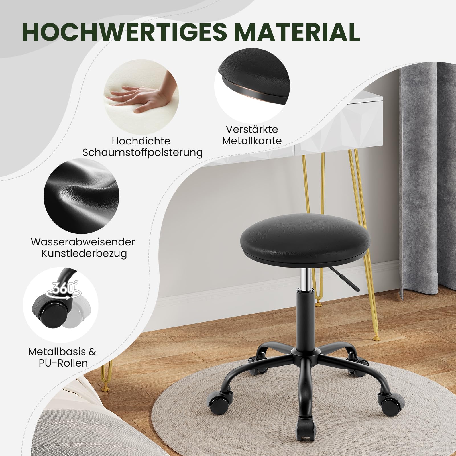 eugad-rollhocker-drehhocker-kunstleder-schwarz-h-henverstellbar image 6