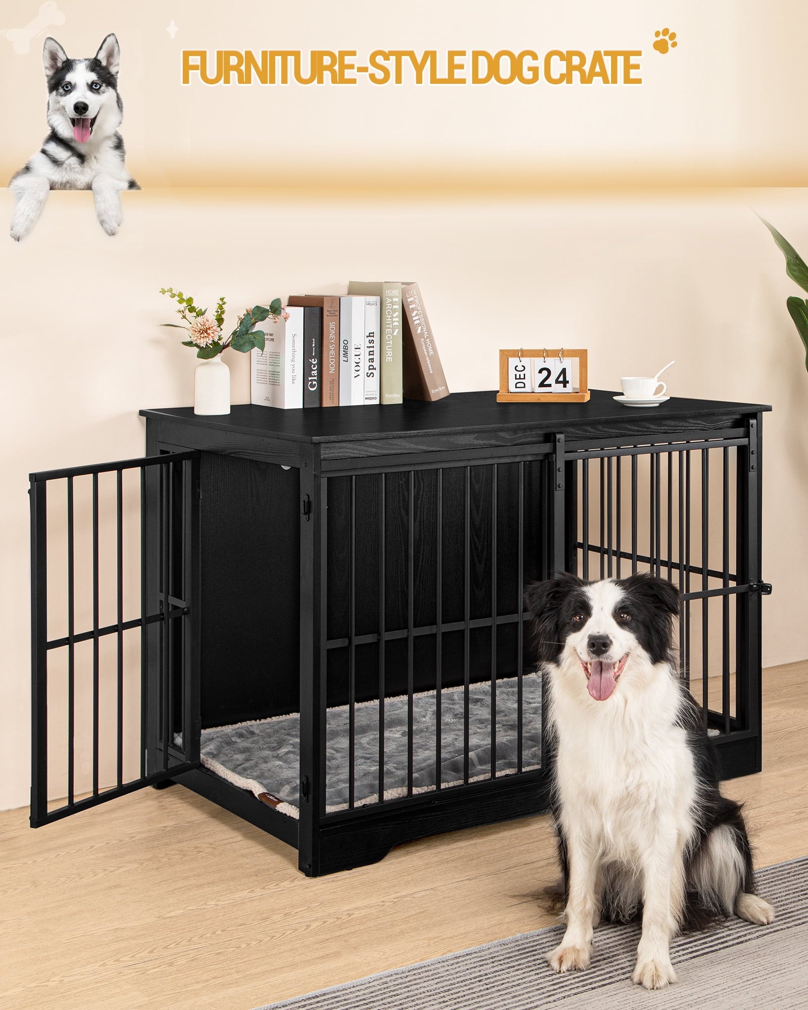 hzuaneri-pet-hundebox-m-bel-44-zoll-schwarz-hundek-fig-holz-tv-board image 7