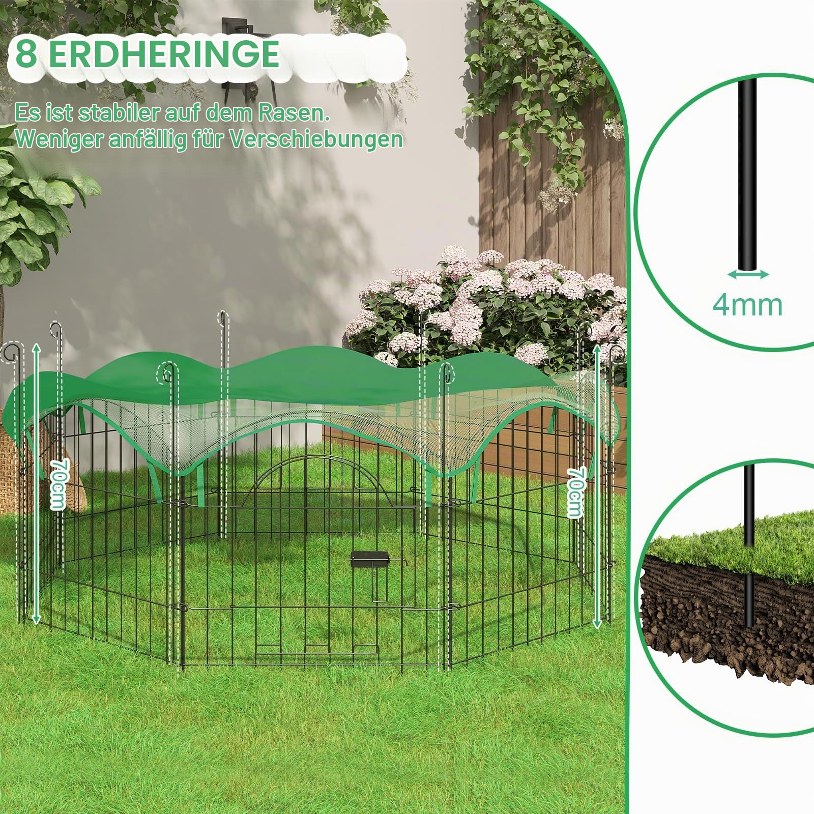 eugad-freilaufgehege-kaninchen-8-elemente-metall-mit-abdeckung image 3