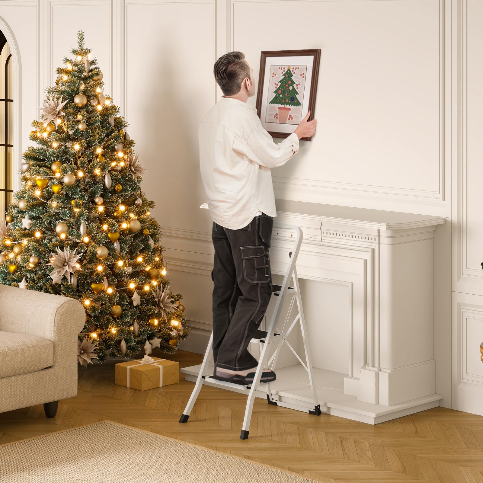 eugad-trittleiter-3-stufen-klappbar-stahl-schwarz-wei-150kg image 2