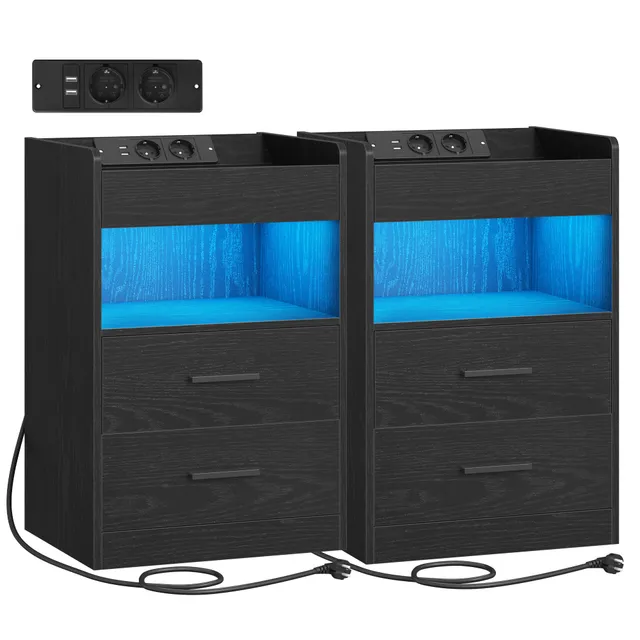 hzuaneri-bedroom-ns33604x-nachttisch-2er-set-schwarz-led-usb image 1