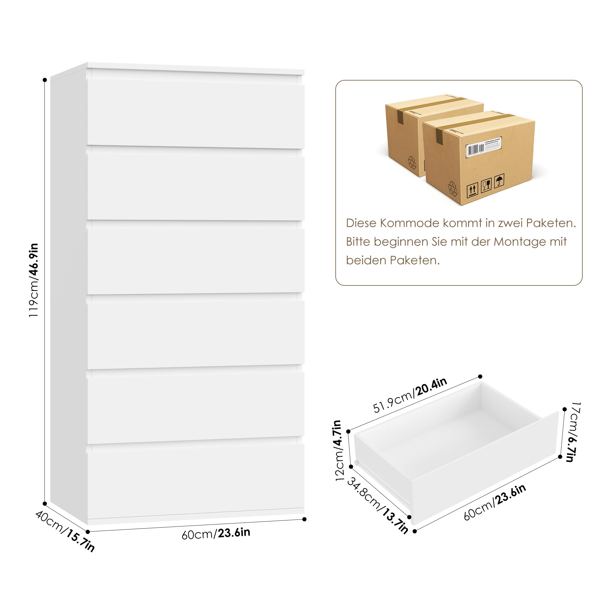 forehill-kommode-wei-6-schubladen-schmal-119-cm-mdf image 3