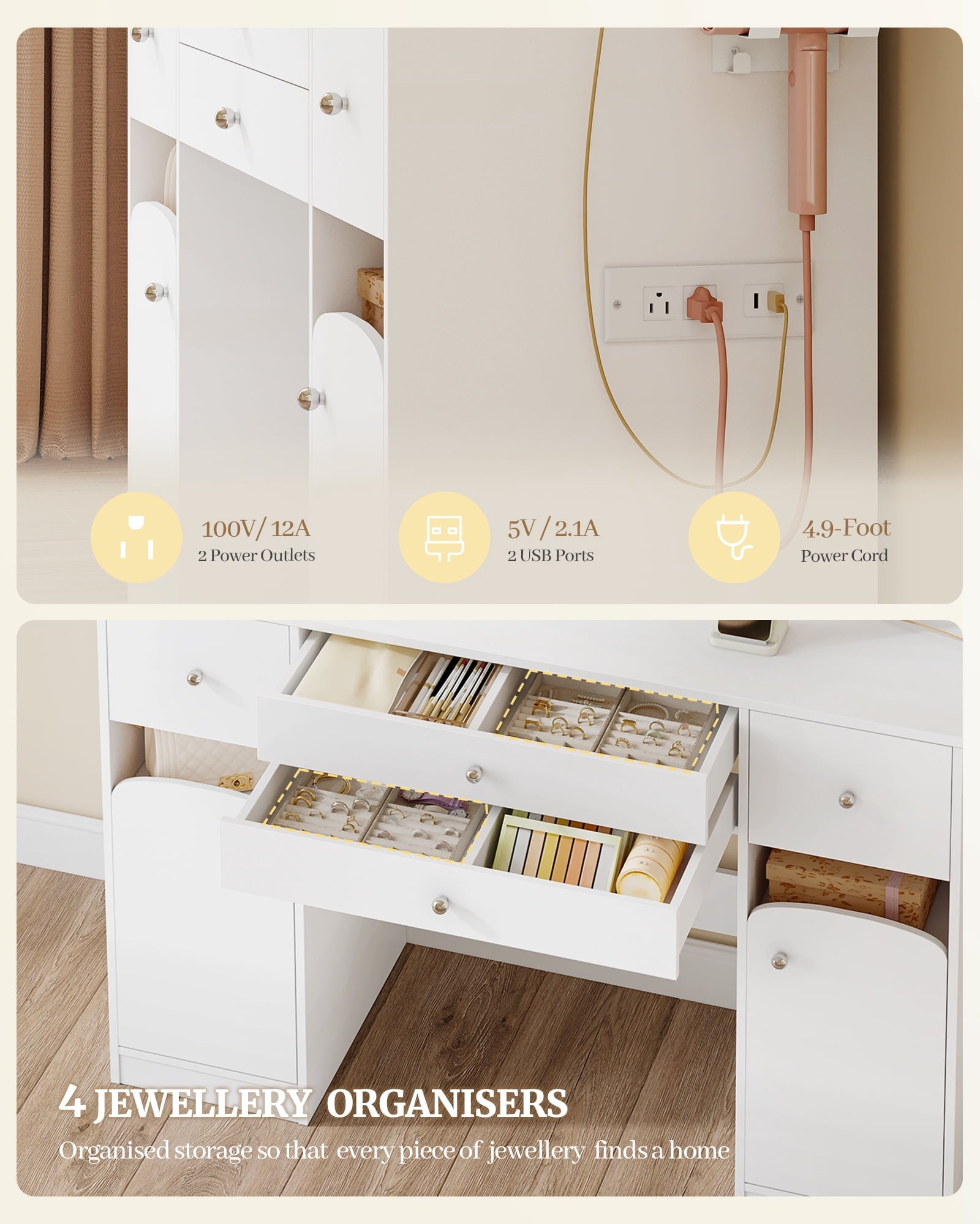 hzuaneri-bedroom-schminktisch-wei-mit-led-spiegel-4-schubladen image 4