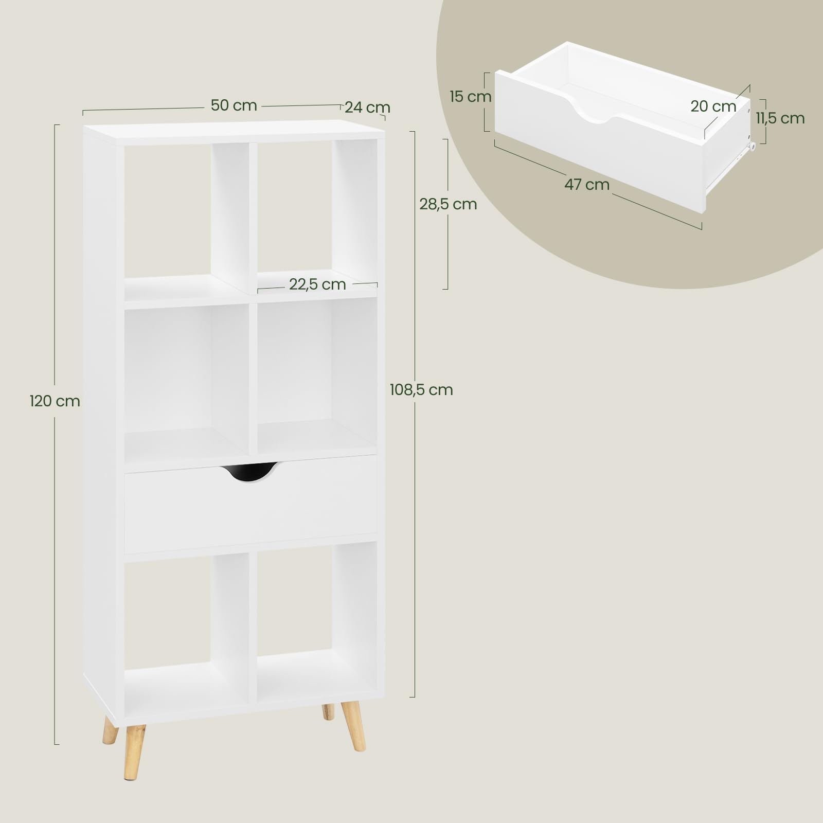 eugad-aufbewahrung-b-cherregal-wei-50x121x24-6-f-cher-mit-schublade image 3