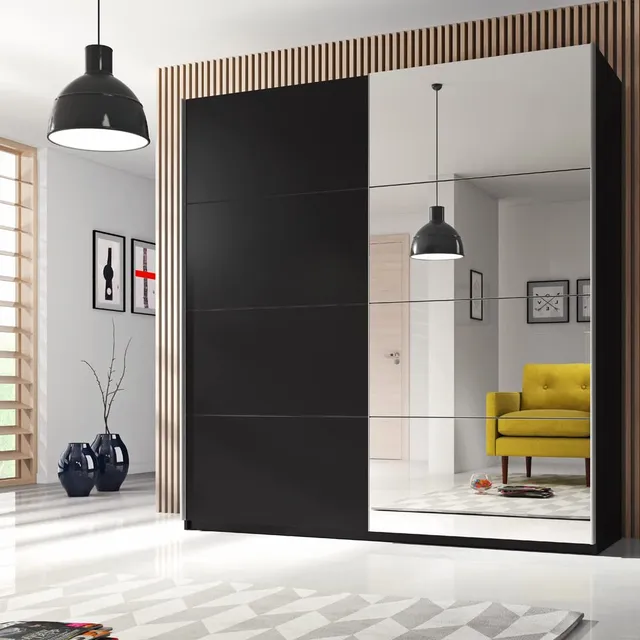 lomadox-schlafen-kleiderschrank-180-cm-schwarz-spiegel image 1