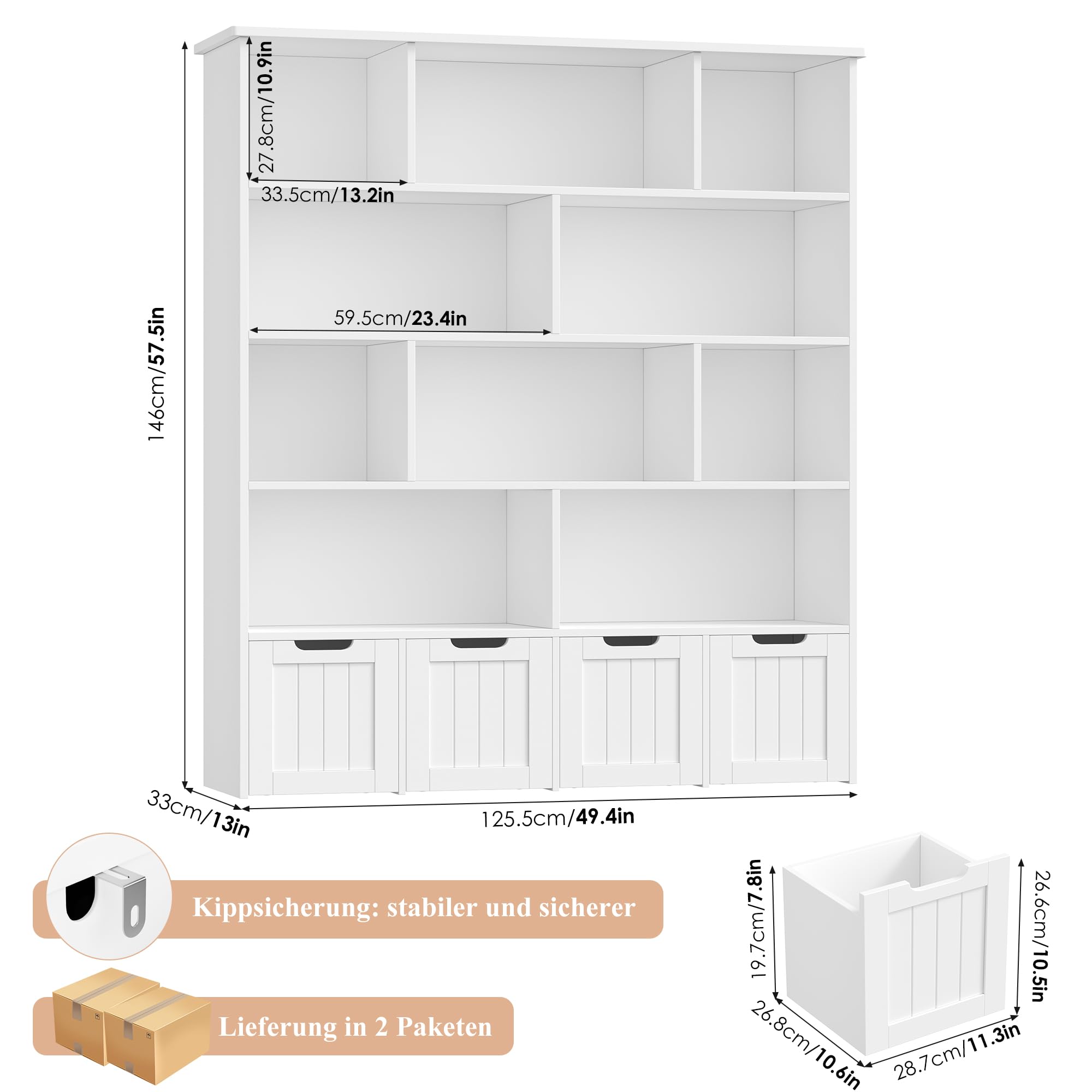 forehill-kinderregal-weiss-5-ebenen-146cm-mit-roll-schubladen image 3