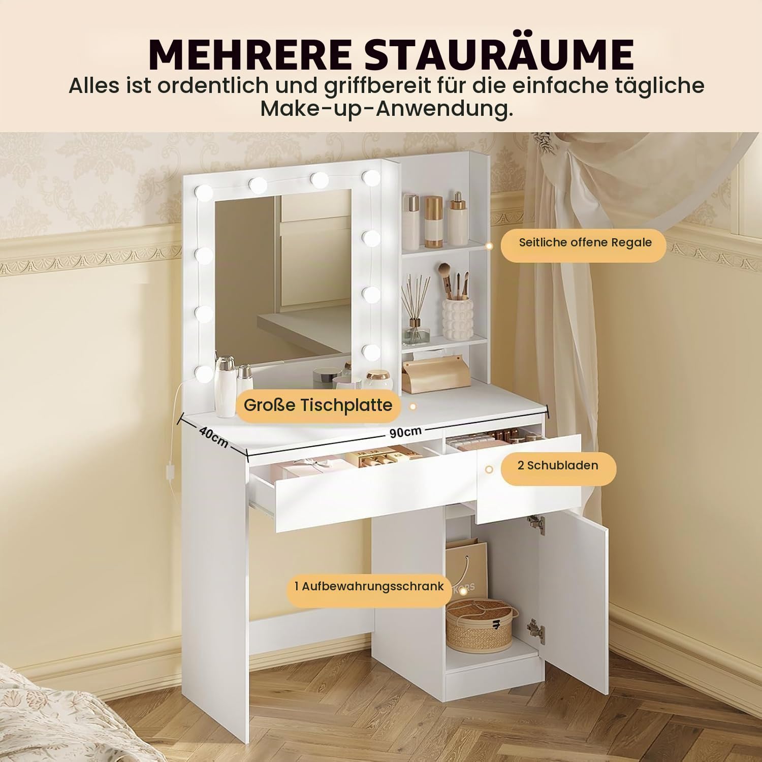 eugad-schminktisch-wei-90cm-mit-spiegel-led-frisiertisch image 4