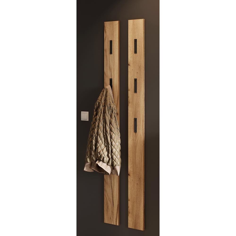 lomadox-flur-garderobenpaneel-2er-set-eiche-klapphaken-schmal image 1